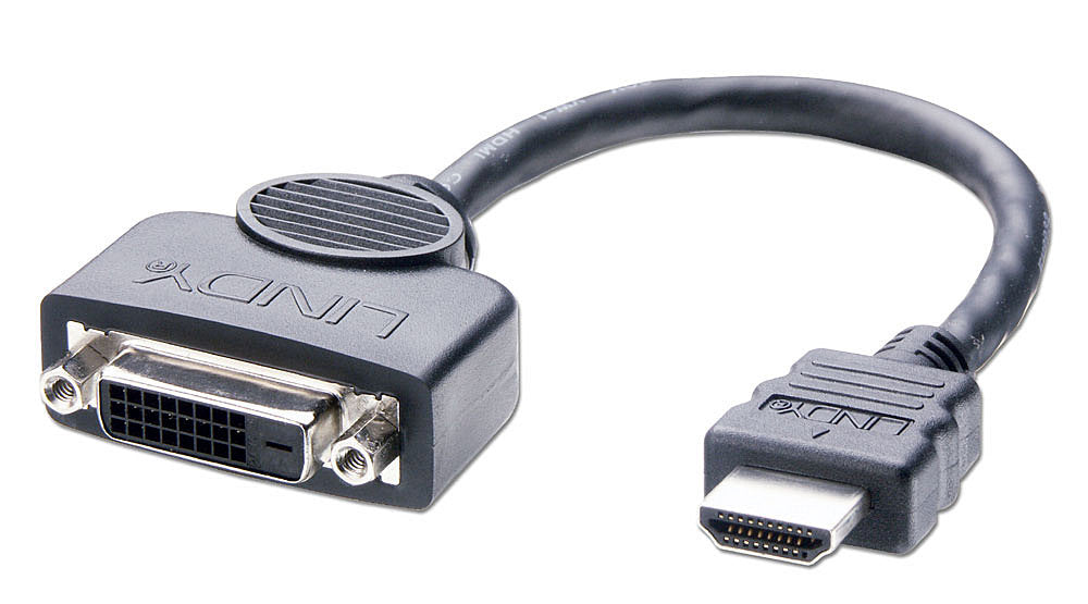 Câble adaptateur Lindy HDMI vers DVI-I M/F 20cm (Noir)