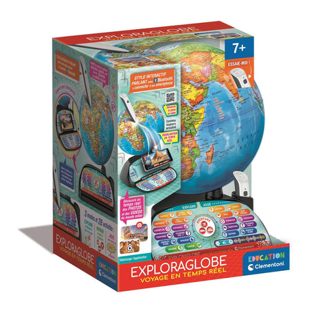 CLEMENTONI - Exploraglobe - Voyage en temps réel - 3 modes de jeu et 28 activités - Stylo Bluetooth