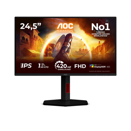 Ecran PC Gamer - AOC - 24,5'' - FHD - 420Hz (OC, 400Hz native) - Dalle Fast IPS - 0,3ms - Réglable en hauteur - 25G4KUR