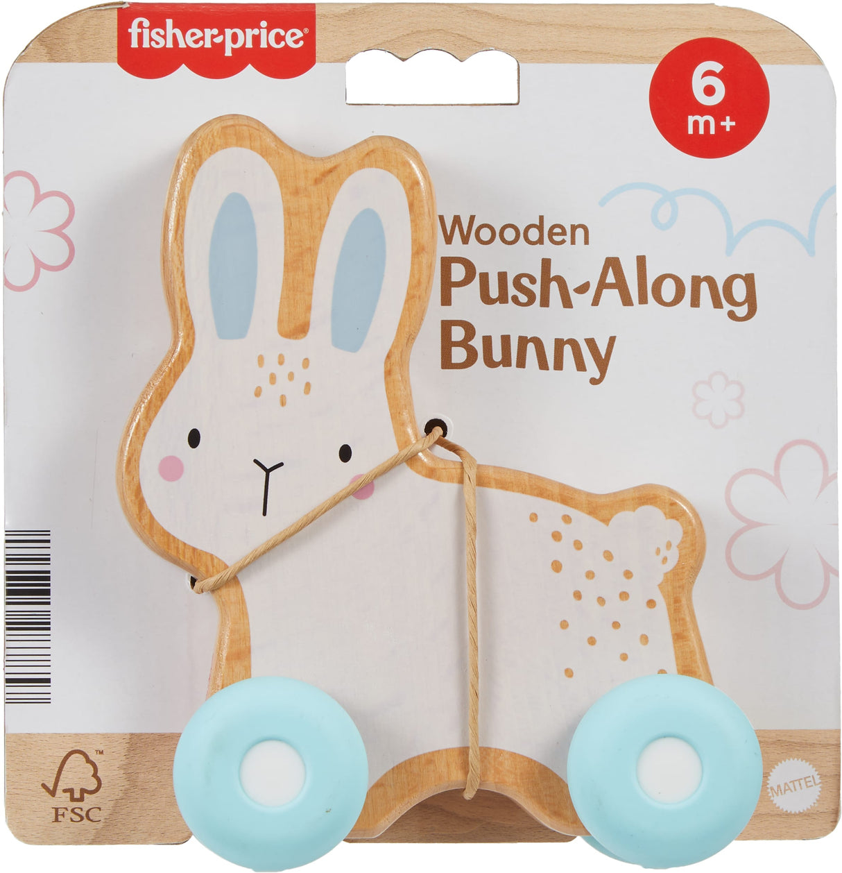Fisher-Price Lapin a pousser en bois - Véhicule pour jeu a quatre pattes - 1 Piece en bois - des 6 mois - JDM52
