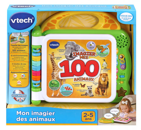VTECH - Mon Imagier Bilingue - 100 Animaux - Livre interactif bilingue - Pour Enfant - Pile - Multicolore