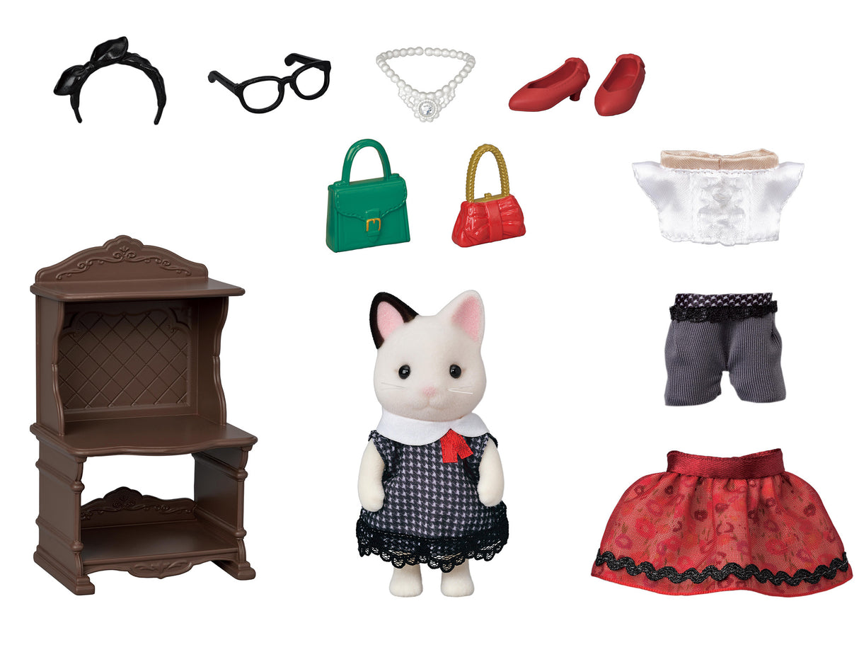 SYLVANIAN FAMILIES - La valisette de mode et grande soeur chat bicolore