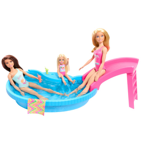 Barbie-Poupée et accessoires-Coffret poupée blonde avec piscine de reve HRJ74