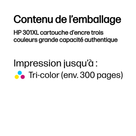 HP 301XL Cartouche d'encre trois couleurs grande capacité authentique (CH564EE) pour HP Envy 4505 et HP DeskJet