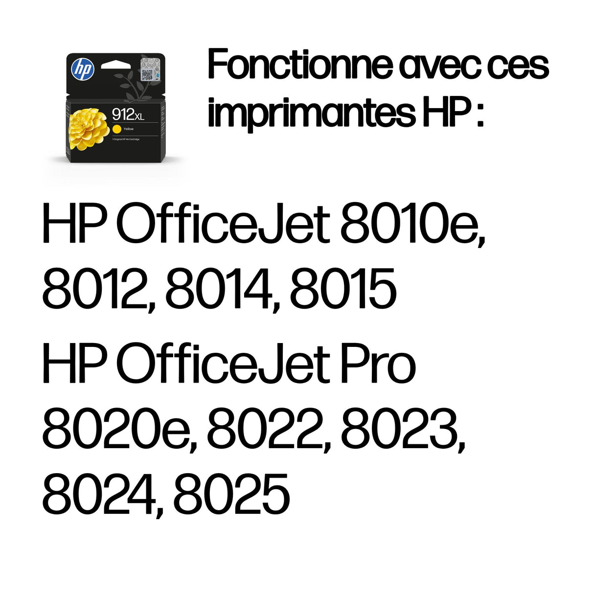 HP 912XL Cartouche d'encre jaune -grande capacité authentique (3YL83AE) pour HP OfficeJet 8010 series/ OfficeJet Pro 8020 series