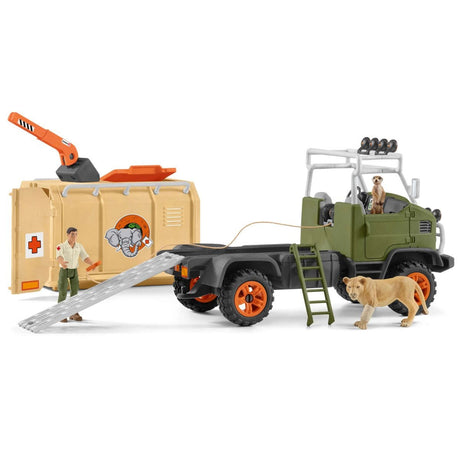 Gros camion de sauvetage d'animaux, coffret de jeu de 45 pieces avec 2 figurines d'animaux, 1 figurine de ranger articulée et des
