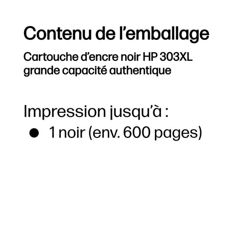 HP 303XL Cartouche d'encre noire grande capacité authentique (T6N04AE) pour HP Envy Photo 6220/6230/7130