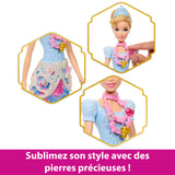 Poupée Jewel Reveal Cendrillon, Accessoires avec 8 surprises, 1 boîte a bijoux en forme de coeur, 1 bague pour enfant et 9 éléments,