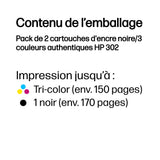 HP 302 Pack de 2 cartouches d'encre noire et trois couleurs authentiques (X4D37AE) pour HP DeskJet 2130/3630 et HP OfficeJet 3830
