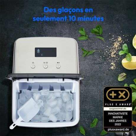 Machine a glaçons cristallins – MEDION MD11950 – Réservoir eau 2,6L – 15kg/24h – 2 tailles – 10 minutes – Inox