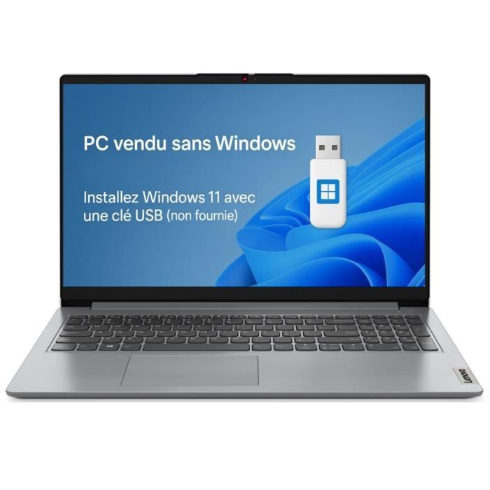 PC portable LENOVO IdeaPad 1 15AMN7 | Sans Windows - 15 FHD - Ryzen 3 7320U - RAM 16 Go - SSD 512 Go - AZERTY