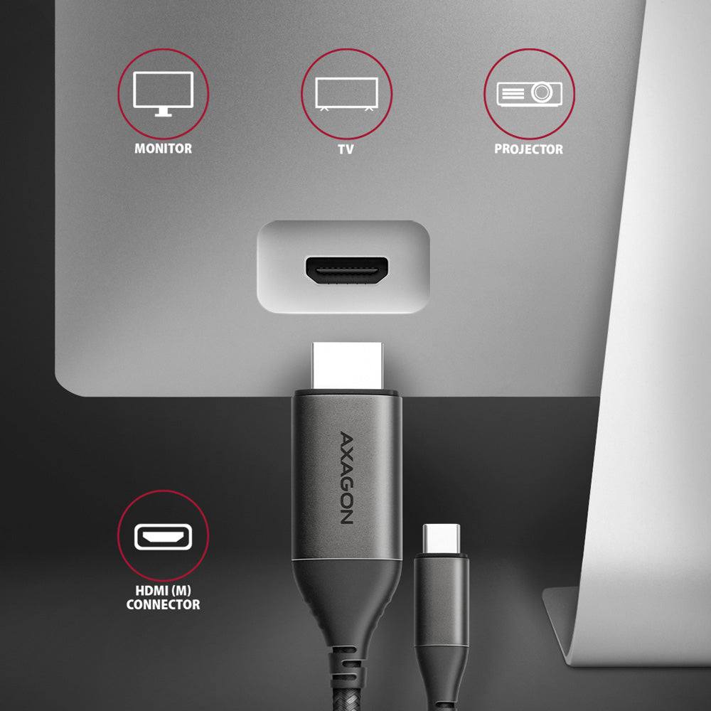 Câble Adaptateur Axagon USB-C vers HDMI 2.0a 1,8m MM (Noir)