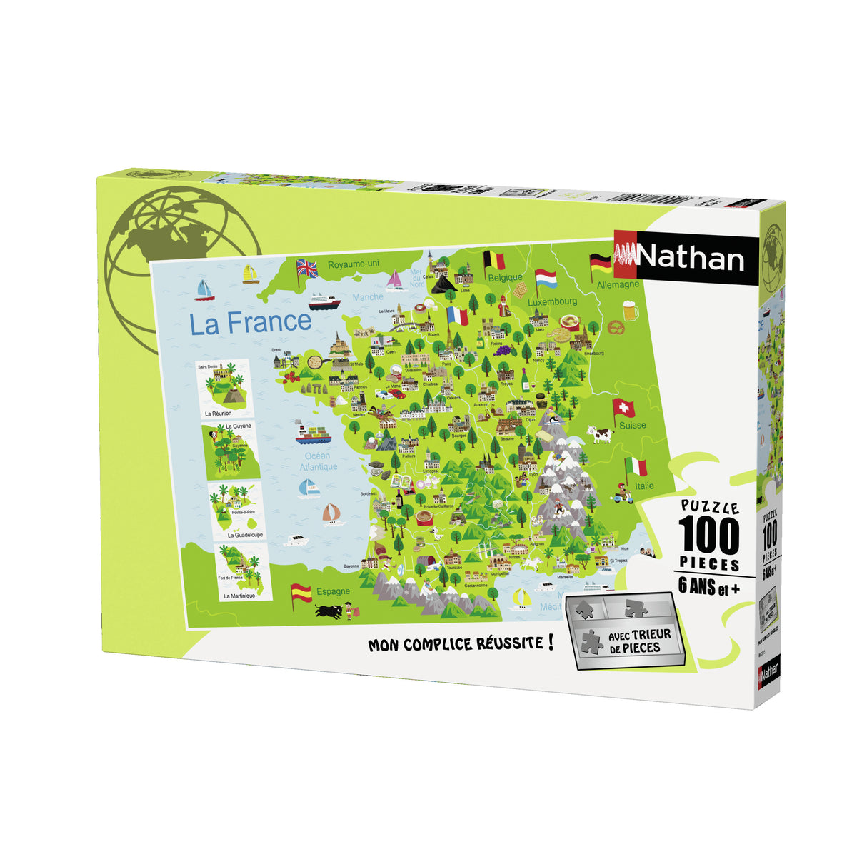 Puzzle enfant 100 pieces - Carte de France - Nathan - Trieur 3 compartiments - Des 6 ans