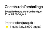 HP 31 Bouteille d'encre jaune authentique 70 mL (1VU28AE) pour HP Smart Tank 455/457/513/Plus 555/Plus 559/Plus 570/Plus 655