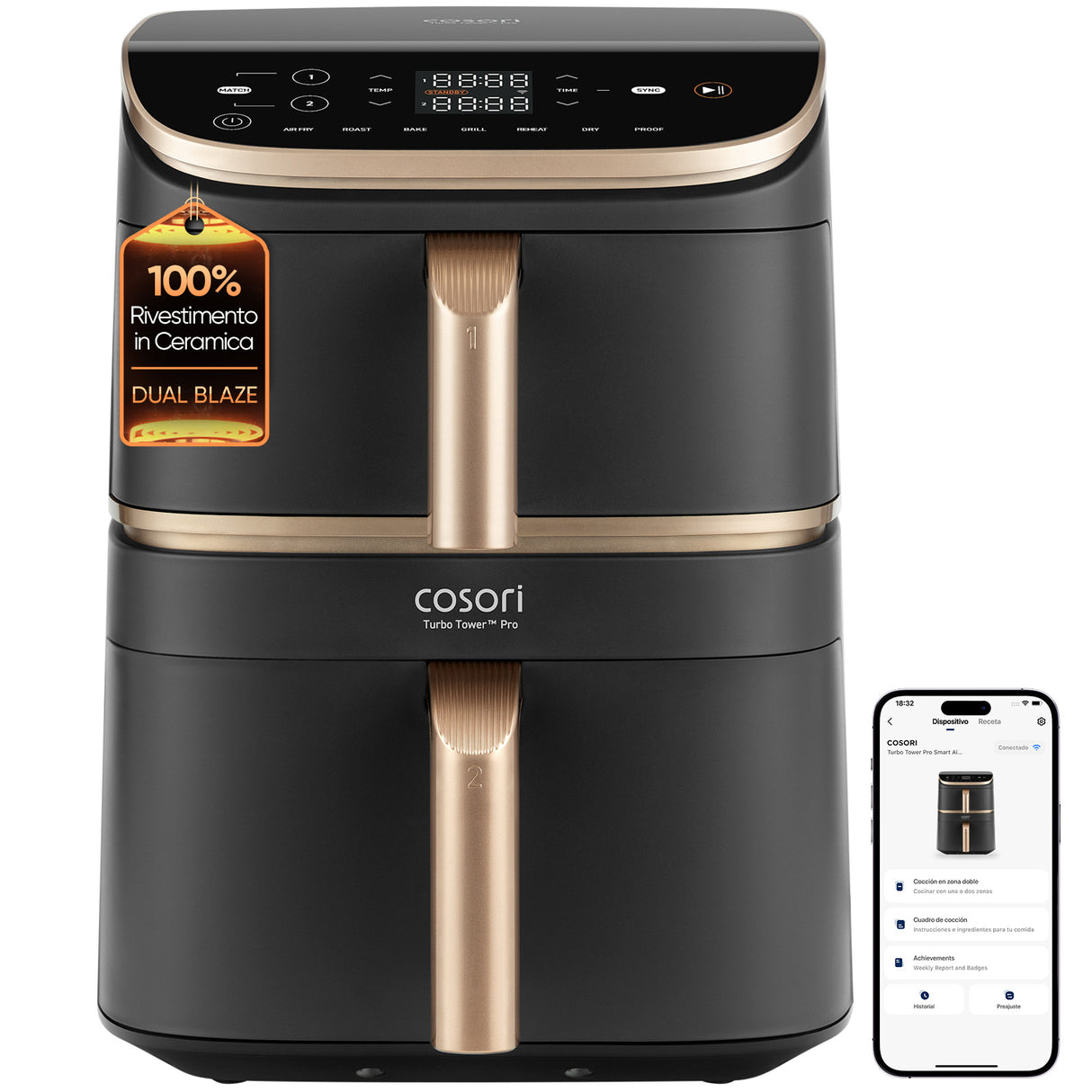 Friteuse sans huile COSORI - Turbo Tower Pro Smart - Capacité 10,8L - 7 programmes - 2630W - Noir