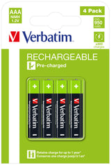 Lot de 4 piles rechargeables Verbatim Premium type AAA (LR03) 1,2V 950mAh