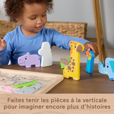 Fisher-Price - Puzzle Animaux en Bois - Tri de formes avec 13 pieces - Fisher-Price - JFG10