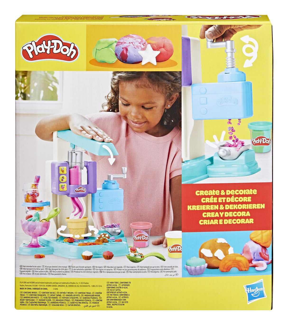 PlayDoh Mes Glaces Arc-en-Ciel, Pâte a modeler, Machine a Creme Glacée factice, 5 pots de 56 g  et accessoires, des 3 ans