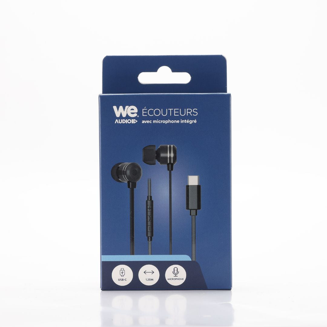Ecouteurs WE filaire intra. C ble plat 1,20m, connecteur USB-C, bo tier de contr
