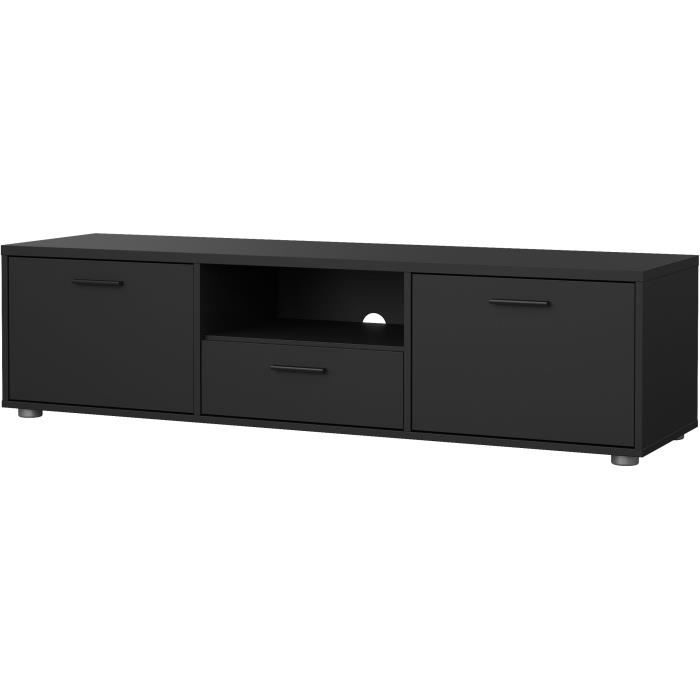 Meuble TV - MEDIA - Noir mat  - 2 portes, 1 tiroir - 147,2 x 39,8 x 38,4 cm