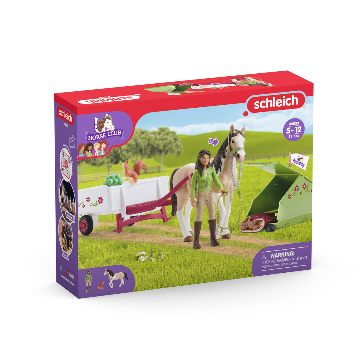 Aventures au camping de Sarah, coffret schleich avec 23 éléments inclus dont 1 cheval schleich et 1 personnage, coffret figurines