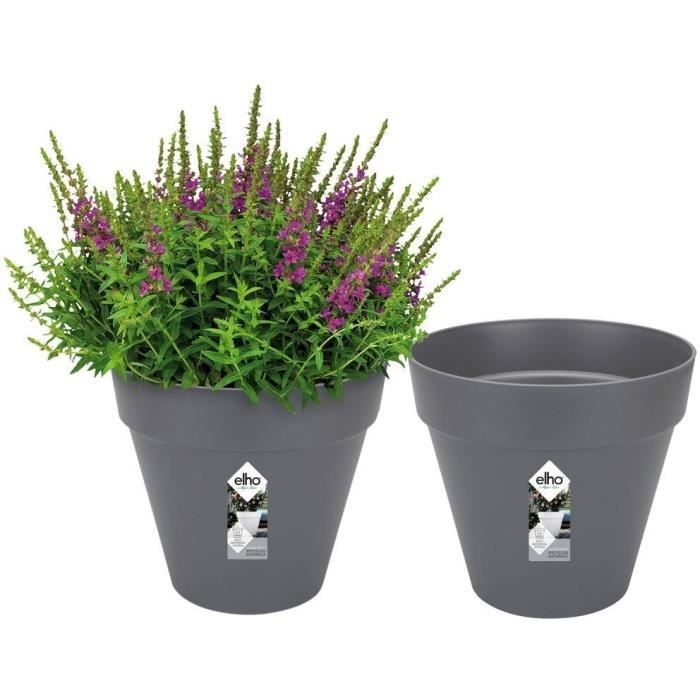 ELHO Lot de 2 pots de fleurs rond Loft Urban - 19 L  - Ř 28.5 x H 26 cm - Noir
