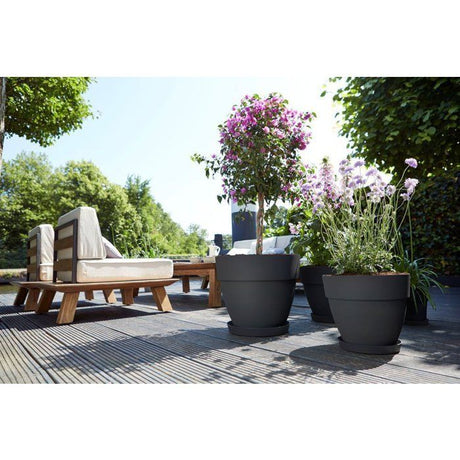 ELHO Lot de 2 pots de fleurs rond avec soucoupes Vibia Campana + Loft - Ř29,8 x H25,8cm + soucoupe Ř21 x H2,8cm - 22 L - Noir