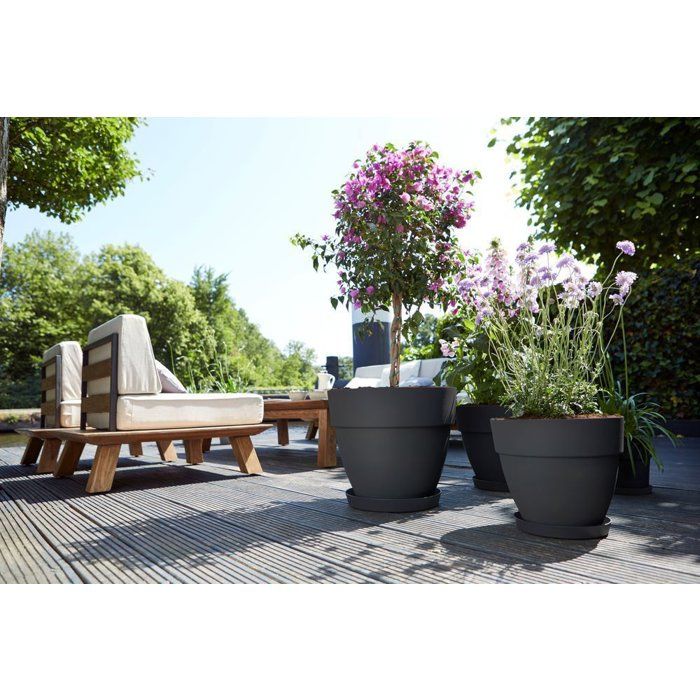 ELHO Lot de 2 pots de fleurs rond avec soucoupes Vibia Campana + Loft - Ř29,8 x H25,8cm + soucoupe Ř21 x H2,8cm - 22 L - Noir