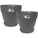 ELHO Lot de 2 pots de fleurs rond avec soucoupes Vibia Campana + Loft - Ř29,8 x H25,8cm + soucoupe Ř21 x H2,8cm - 22 L - Noir