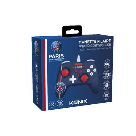 Manette de jeu - Nintendo Switch, Switch 2 et PC - PSG - Filaire - Bleu, blanc et rouge - Fonction vibration - Câble 3 m - Konix