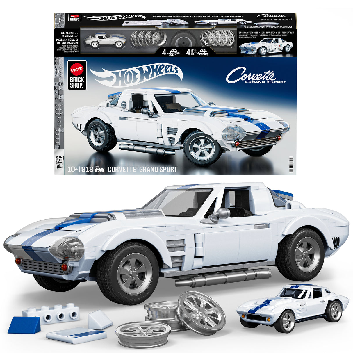 Hot Wheels - Coffret de Construction Corvette Grand Sport - Avec 918 pieces - Mattel Brick Shop - JGR31