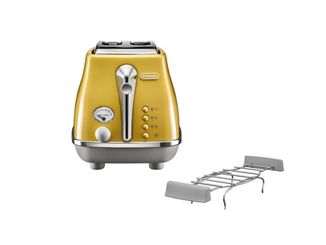 Grille-pain - DELONGHI - ICONA CAPITALS - 2 tranches - 900W - Chauffe viennoisseries - Jaune