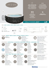 Spa gonflable BESTWAY - Lay-Z-Spa Hollywood - 196 x 66 cm - 4 a 6 places - Rond (Couverture, cartouche, diffuseur, LED...)