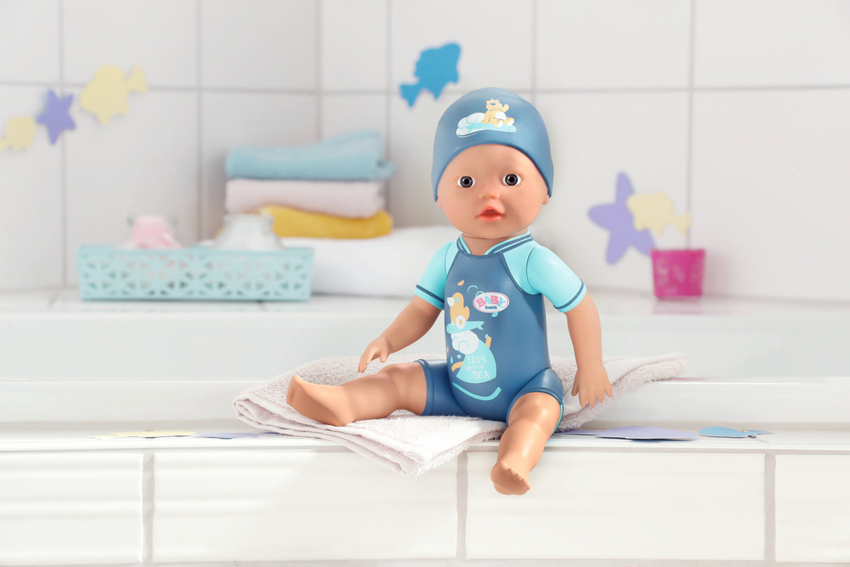 Poupon - BABY BORN -  Ma premiere nage - Poupée garçon 30 cm - Tenue non détachable et bonnet - Jouet de bain - Des 1 an