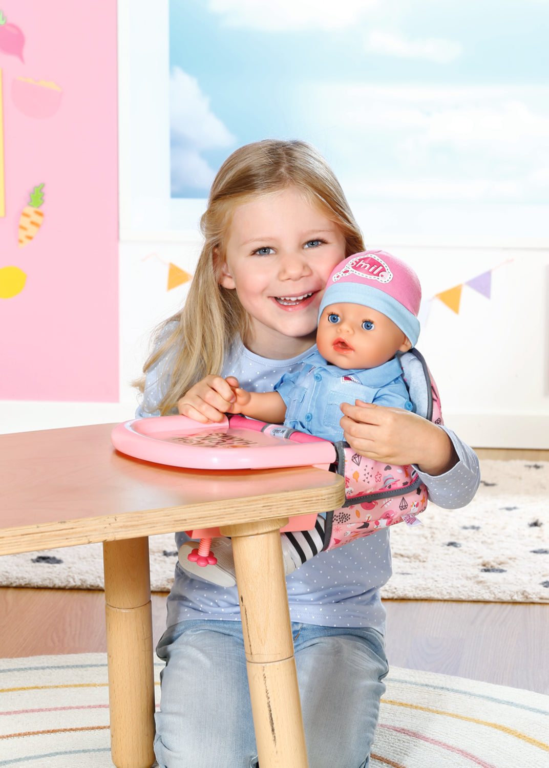 Chaise haute pour poupon - BABY BORN - Se fixe sur la table - Jouet d'imitation - Rose - Des 3 ans