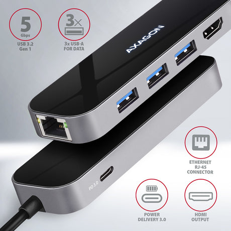 Station d'accueil portable USB-C 3.2 Axagon HMC-6GL (Noir)