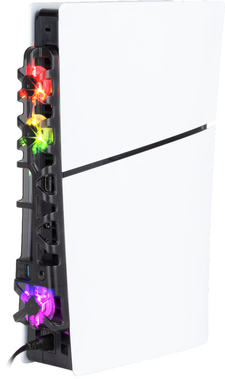 Ventilateur de refroidissement - KONIX - PS5 Slim - 21 x 68 x 40 cm - 3 vitesses - Éclairage LED RVB - Port USB 3.0 - Noir