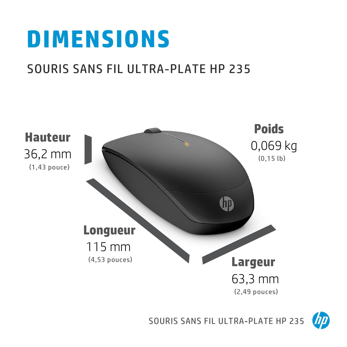 Souris sans fil HP Slim 235 (Noir)