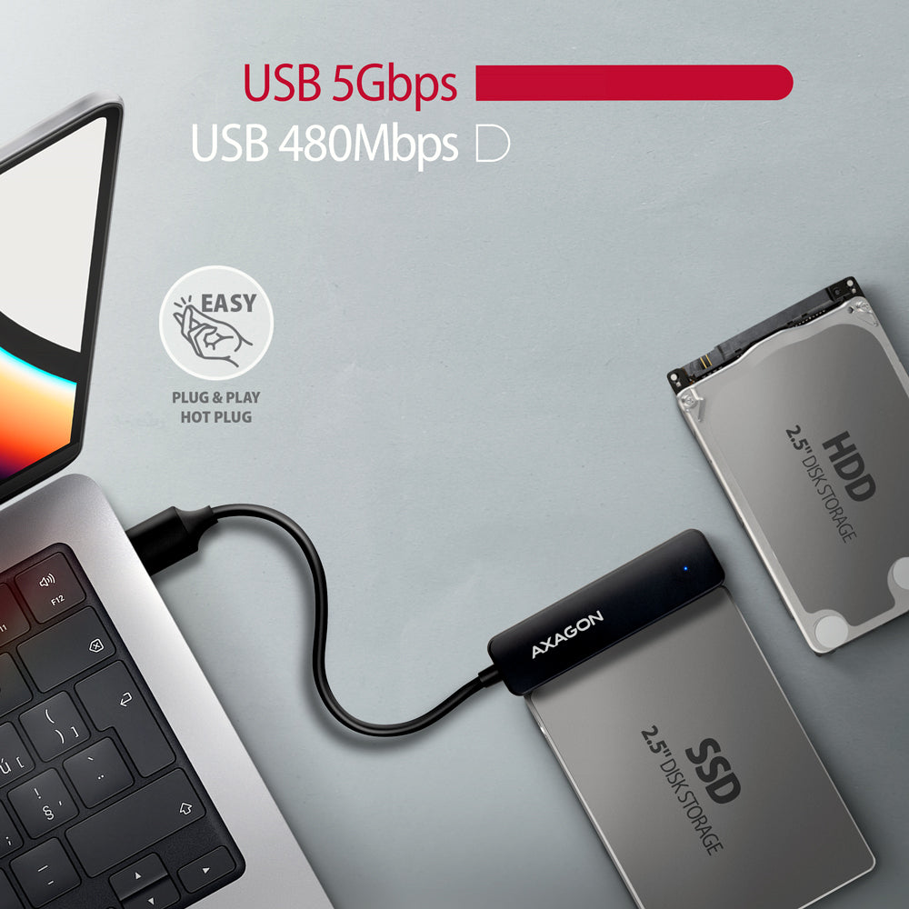 Adaptateur USB 3.2 Axagon ADSA-FP2A vers S-ATA 2,5" SSD/HDD auto-alimenté