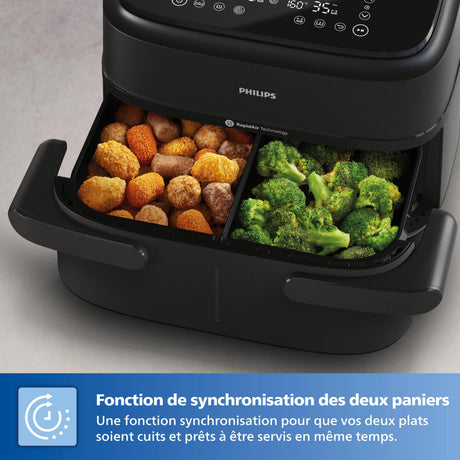 Friteuse sans huile - PHILIPS - NA150/00 - Airfryer Série 1000 - Panier flexible 7.L - Séparateur amovible - 2400W - Noir