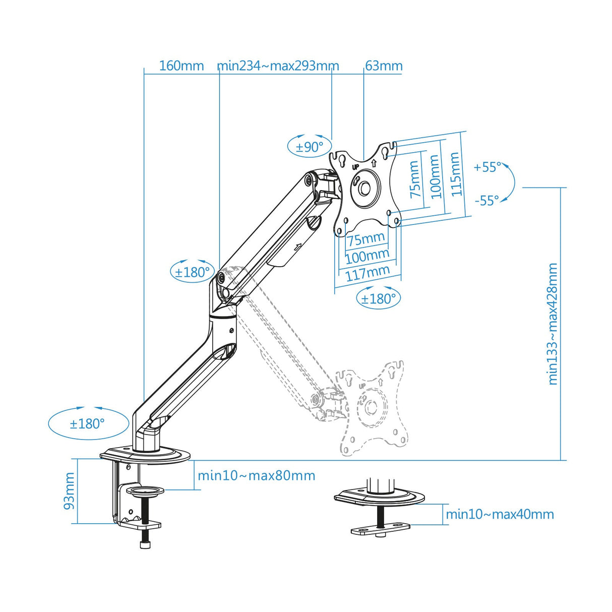 Support écran é fixer Tooq DB4032TNR 17"-32" (9kg max) (Gris)