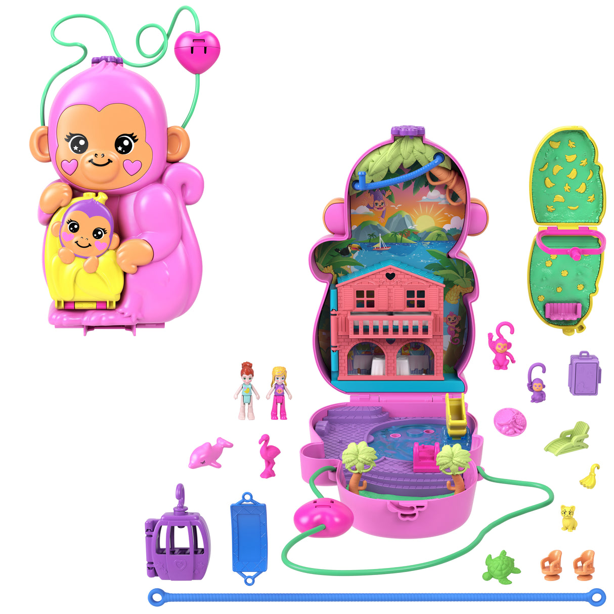 Polly Pocket-Maman Singe et Son Bébé-Coffret 2 mini-figurines HWP04