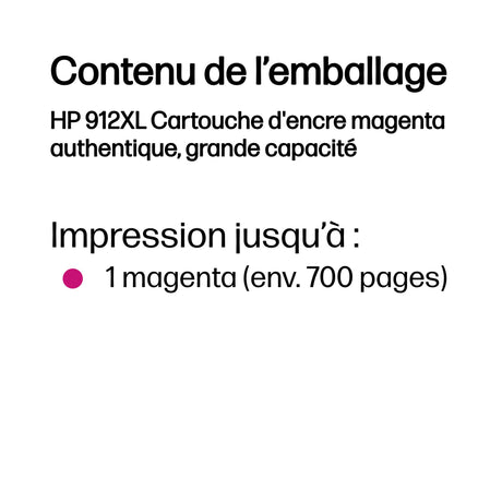 HP 912XL Cartouche d'encre magenta grande capacité authentique (3YL82AE) pour HP OfficeJet 8010 series/ OfficeJet Pro 8020 series
