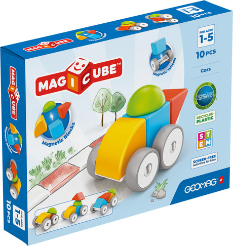 Blocs magnétiques - GEOMAG - Magicube 308 - 10 pieces - Formes variées - Véhicules - Plastique recyclé
