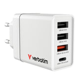 Chargeur secteur Verbatim GaN 3x ports USB-A + 1x port USB-C 30W (Blanc)