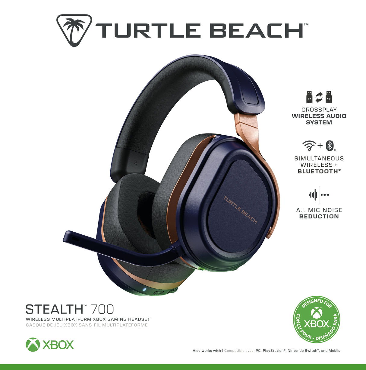 Casque gaming sans fil - Turtle Beach Stealth™ 700X (Gen3) - Cobalt - Xbox, PS5, PS4, PC, mobile, 60mm, Bluetooth, 80h