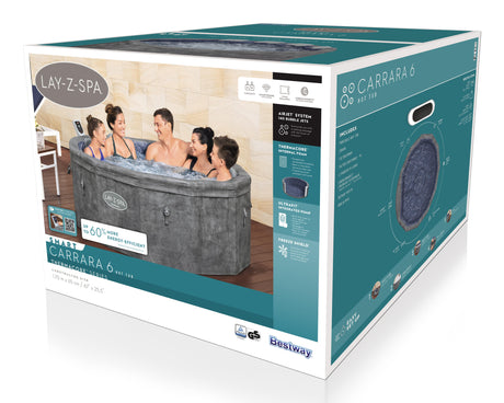 Spa semi rigide BESTWAY - Lay-Z-Spa Carrara - 140 airjets - 170 x 65 cm - 4 a 6 places - Rond (couverture, cartouche, 4 appuie-tete)