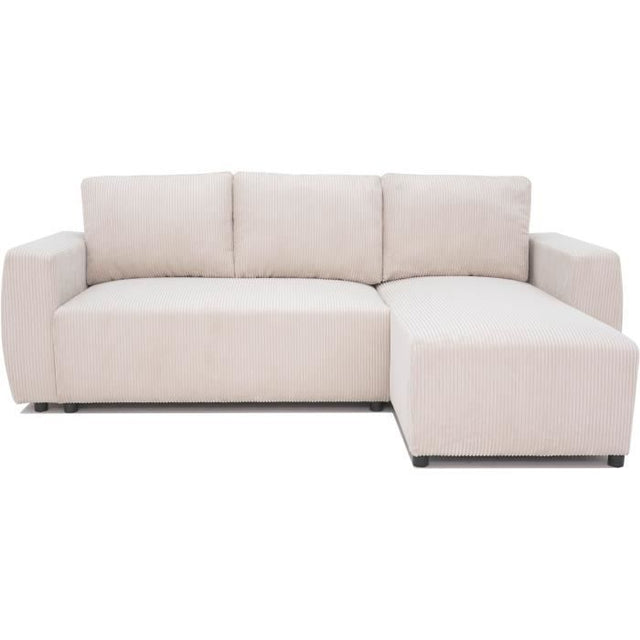 Canapé d'angle convertible réversible 3-4 places PHARELL - Velours côtelé beige - Coffre de rangement - L 230x P 155 x H 95 cm