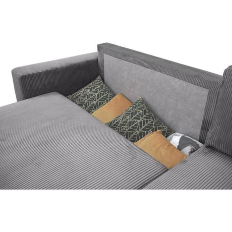 Canapé d'angle convertible réversible 3-4 places PHARELL - velours côtelé Anthracite - Coffre de rangement - L224 x P155 x H85 cm