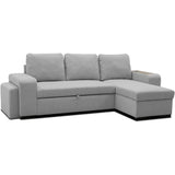 Canapé d'angle convertible réversible VALDO 3 a 4 places - Tissu Souris - Tablette avec USB - Coffre + Pouf - L247xP143xH86 cm